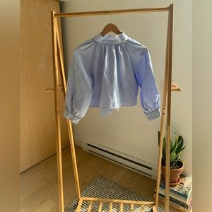 ZARA 💯 Cotton Boxy Cropped Blouse w/puffed sleeve